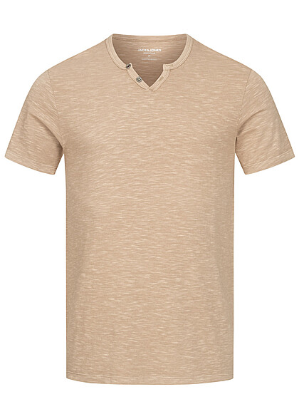 Jack and Jones Heren NOOS T-Shirt met Knopenlijst crockery beige