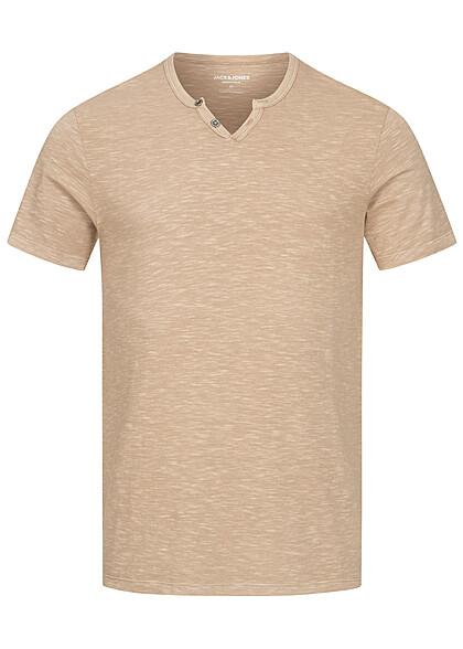 Jack and Jones Heren NOOS T-Shirt met Knopenlijst crockery beige