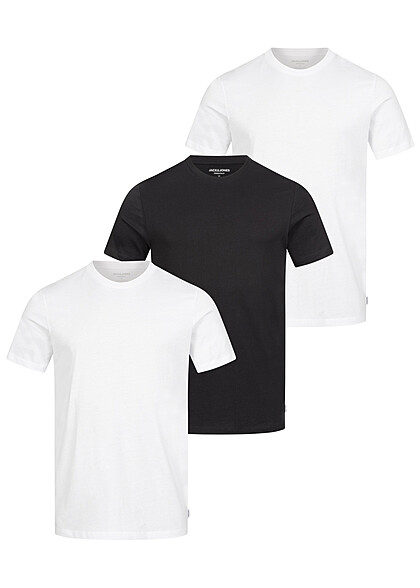 Jack and Jones Heren NOOS 3-Pack T-Shirt met ronde hals 2x wit 1x zwart - Art.-Nr.: 23030195