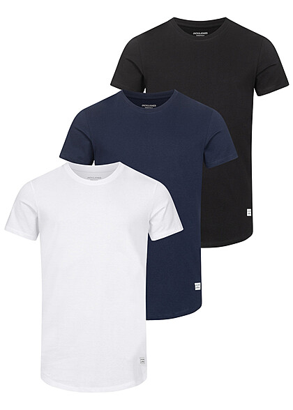 Jack and Jones Heren NOOS 3-Pack Basic T-Shirt Ronde hals 1x wit 1x zwart 1x marineblauw