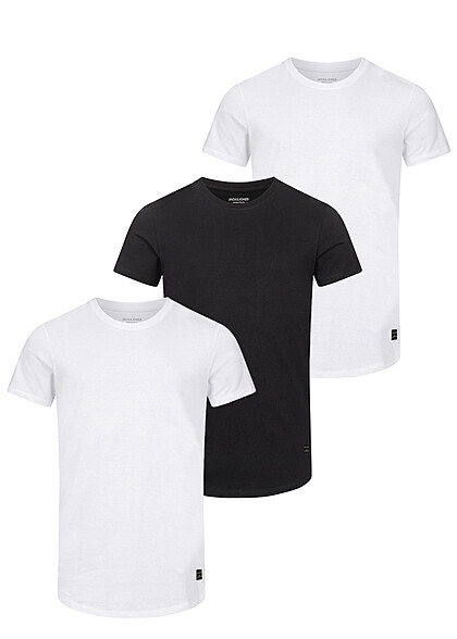 Jack and Jones Heren NOOS 3-Pack Basic T-Shirt met Ronde Hals 2x wit 1x zwart - Art.-Nr.: 23030199