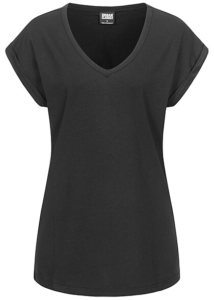 Urban Classics Damen T-Shirt mit V-Neck schwarz - Art.-Nr.: 23030204