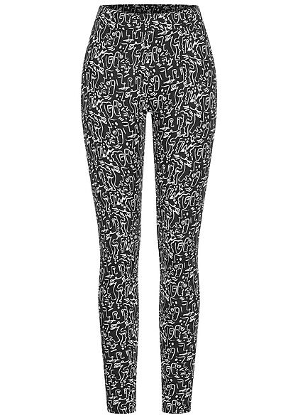 Urban Classics Damen Leggings mit All Over Print Abstrakt schwarz weiss