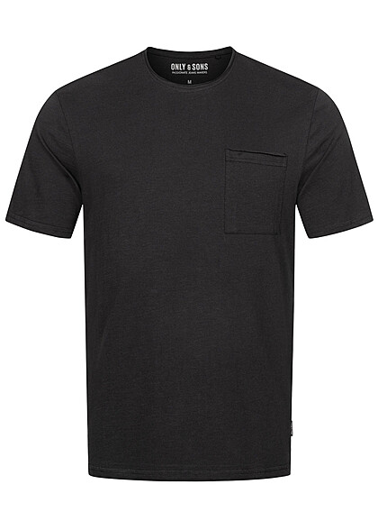ONLY & SONS Heren NOOS T-shirt met rafelige randen & borstzak zwart - Art.-Nr.: 23030238