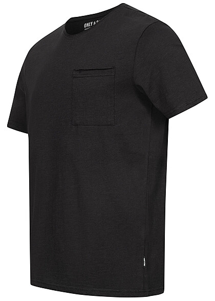 ONLY & SONS Heren NOOS T-shirt met rafelige randen & borstzak zwart