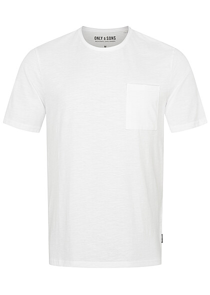 ONLY & SONS Heren NOOS T-Shirt met open randen en borstzakje wit - Art.-Nr.: 23030239