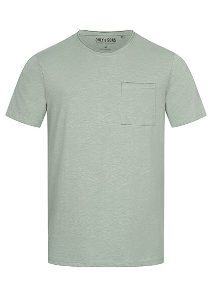 ONLY & SONS Heren NOOS T-shirt met open randen & borstzakje chinees groen - Art.-Nr.: 23030240