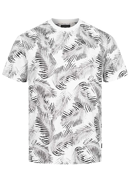 ONLY & SONS Heren NOOS Basic T-Shirt met ronde hals en tropische print wit - Art.-Nr.: 23030243