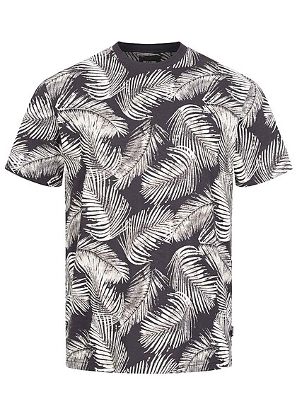 ONLY & SONS Heren NOOS Basic T-shirt met ronde hals en tropische print donkerblauw - Art.-Nr.: 23030244