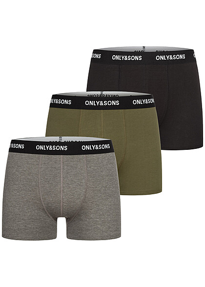 ONLY & SONS Herren NOOS 3-Pack Boxershorts oliv grün grau schwarz - Art.-Nr.: 23030247
