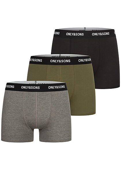 ONLY & SONS Heren NOOS 3-pack boxershorts olijf groen grijs zwart