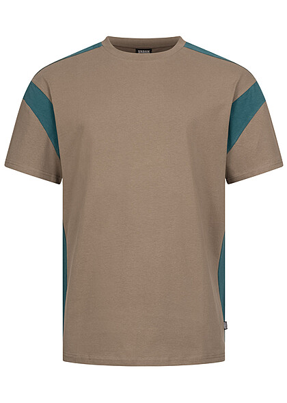 Urban Classics Herren T-Shirt mit Kontrast-Streifen khaki teal - Art.-Nr.: 23030256