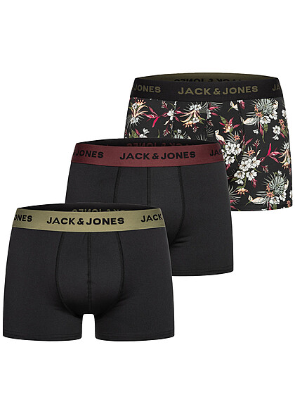 Jack and Jones Heren 3-Pack Comfort Boxershorts zwart en met Bloemenprint