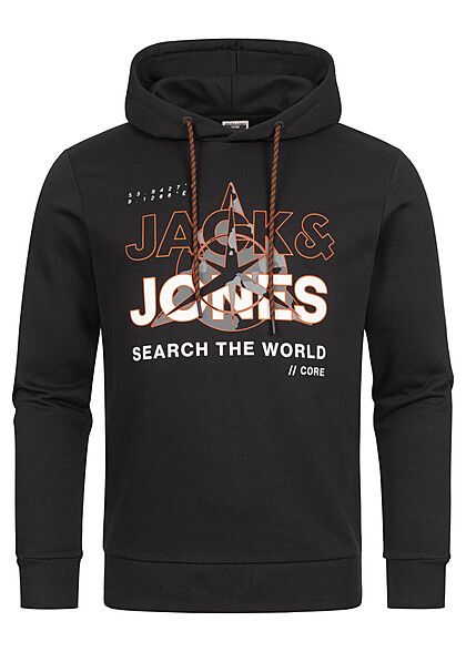 Jack and Jones Heren Hoodie met Capuchon en Logo Print zwart - Art.-Nr.: 23030318
