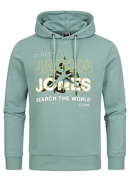 Jack and Jones Heren Hoodie met Capuchon en Logo Print trellis groen - Art.-Nr.: 23030319