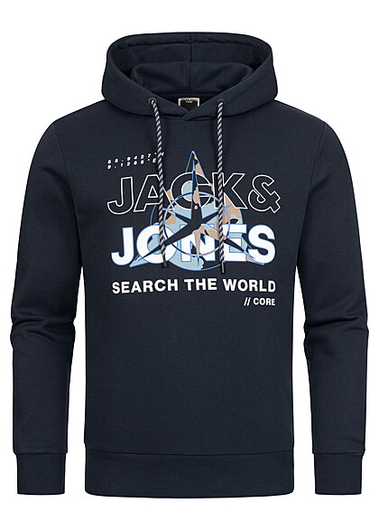 Jack and Jones Heren Hoodie met Capuchon en Logo Print navy blazer blauw - Art.-Nr.: 23030320