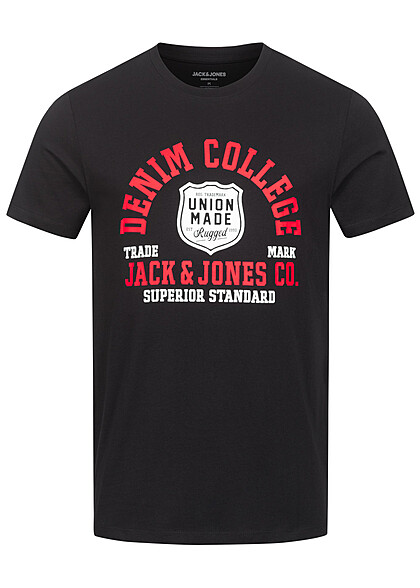 Jack and Jones Heren T-shirt met Logo Print zwart rood - Art.-Nr.: 23030327