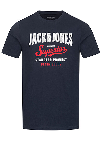 Jack and Jones Heren T-shirt met Logo Print navy blazer blauw wit rood