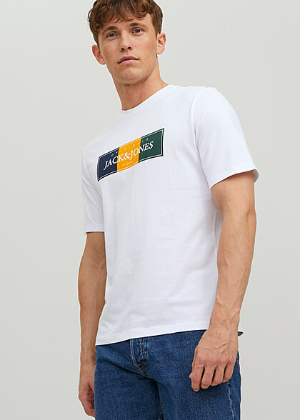 Jack and Jones Heren T-shirt met Logo Print en Ronde Hals bright wit