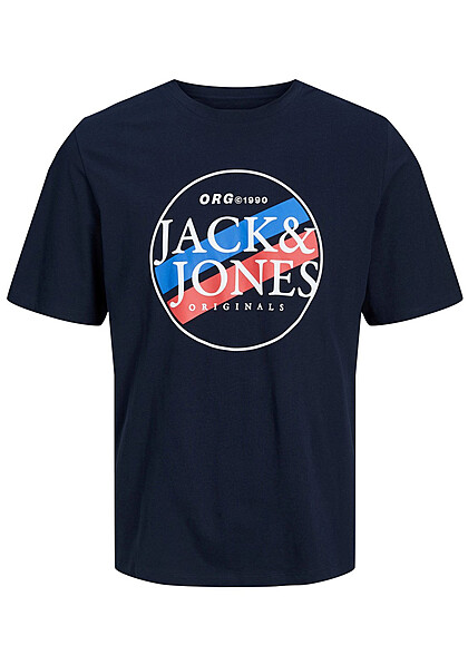 Jack and Jones Heren T-shirt met Logo Print en Ronde Hals navy blazer blauw rood
