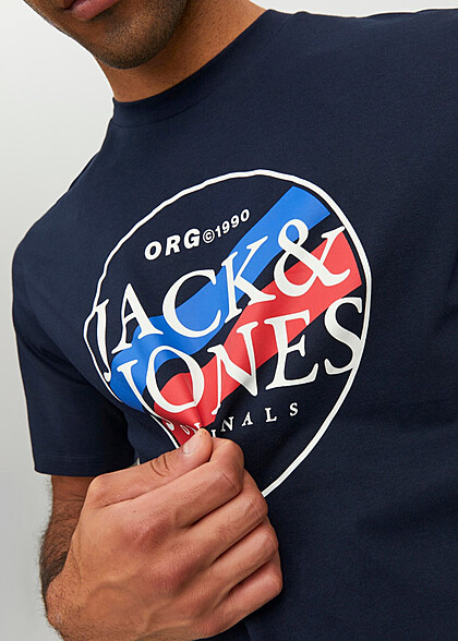 Jack and Jones Heren T-shirt met Logo Print en Ronde Hals navy blazer blauw rood
