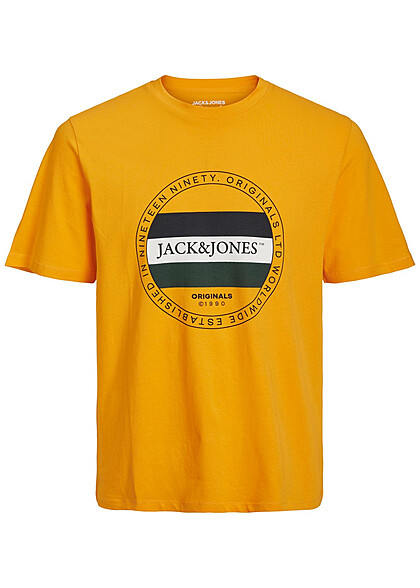 Jack and Jones Heren T-shirt met Logo Print en Ronde Hals iceland poppy oranje geel