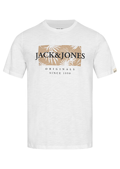 Jack and Jones Heren T-shirt met Logo Print en Ronde Hals bright wit - Art.-Nr.: 23030346