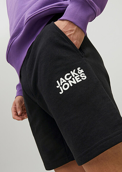 Jack and Jones Heren Shorts Korte Broek met Logo Print en 2 Zakken zwart