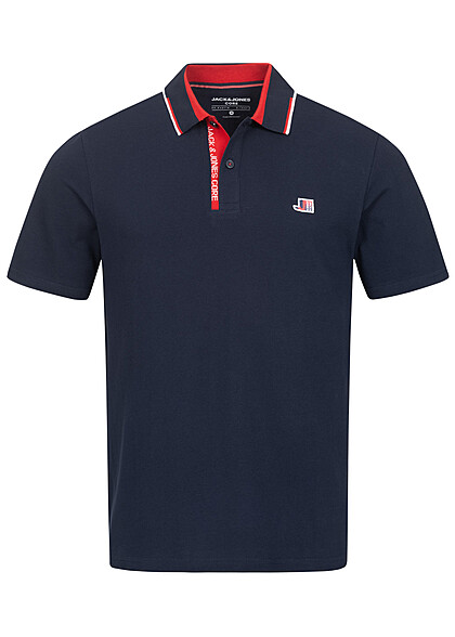 Jack and Jones Heren Polo T-Shirt met Knopenlijst navy blazer blauw rood - Art.-Nr.: 23030352