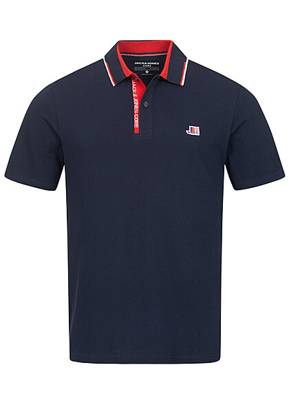 Jack and Jones Heren Polo T-Shirt met Knopenlijst navy blazer blauw rood