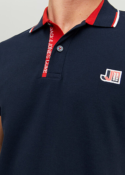Jack and Jones Heren Polo T Shirt met Knopenlijst navy blazer