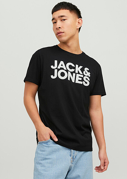 Jack and Jones Heren NOOS T-Shirt met Ronde Hals en Logo Print zwart wit