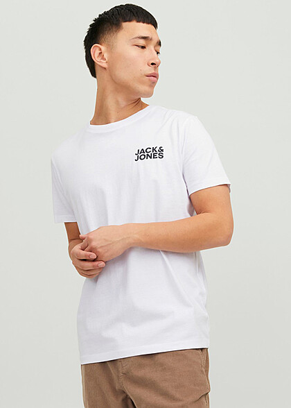 Jack and Jones Heren NOOS T-Shirt met Rondhals en Logo Print wit zwart