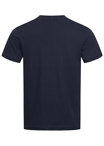 Tom Tailor Herren T-Shirt mit V-Neck und Logo Print sky captain navy blau