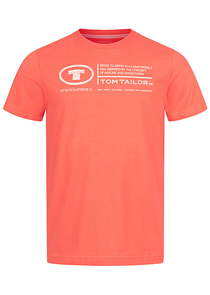 Tom Tailor Heren T-Shirt met Ronde Hals en Logo Print soft peach oranje - Art.-Nr.: 23030373