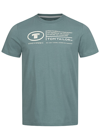Tom Tailor Heren T-Shirt met Ronde Hals en Logo Print diep blauwgroen - Art.-Nr.: 23030374