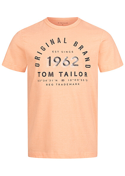 Tom Tailor Herren T-Shirt mit Rundhals und Logo Print hell orange