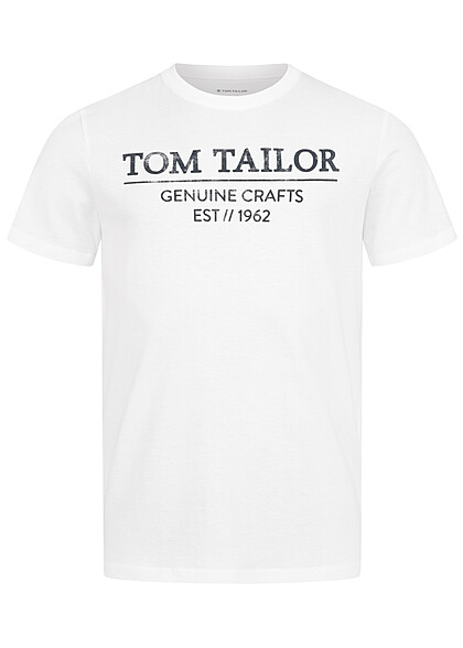 Tom Tailor Heren T-shirt met Ronde Hals en Logo Print wit zwart - Art.-Nr.: 23030377