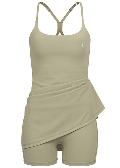 Aiki Damen 2in1 Jumpsuit und Träger-Kleid oliv grün - Art.-Nr.: 23030470