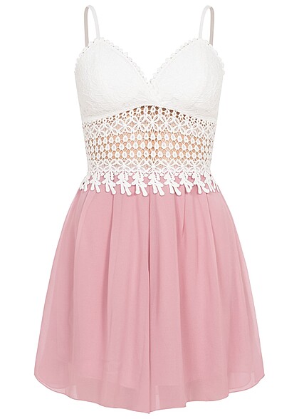 Aiki Damen Sommer Jumpsuit mit Hkelbesatz und Schleife weiss rosa - Art.-Nr.: 23030474
