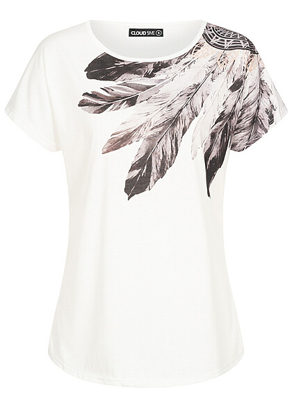Cloud5ive Damen Viskose T-Shirt mit Traumfänger Print weiss - Art.-Nr.: 23036651