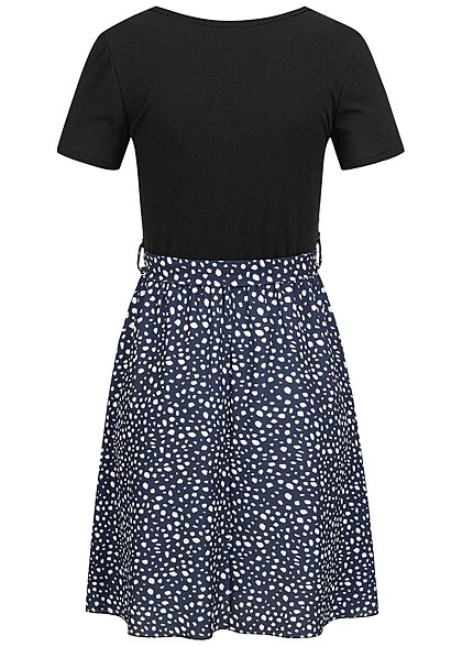 Cloud5ive Dames T-shirt jurk 2-tone met stippenprint zwart blauw