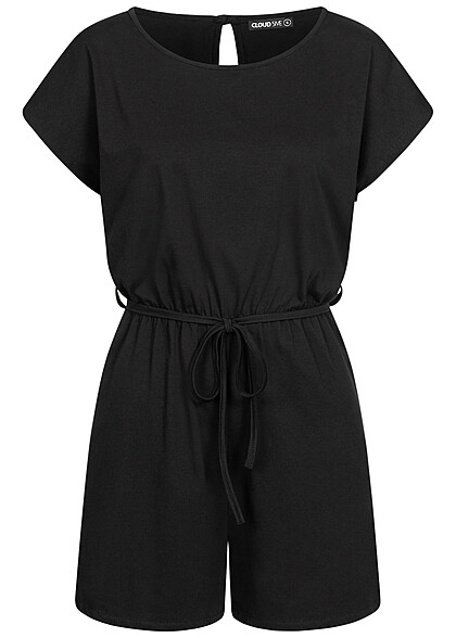 Cloud5ive Damen Baumwoll Jumpsuit mit Bindedetail schwarz - Art.-Nr.: 23036693