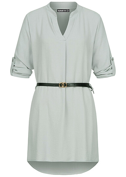 Cloud5ive Damen Longform Bluse mit Turn-Up Ärmeln inkl. Gürtel hell grün - Art.-Nr.: 23036710
