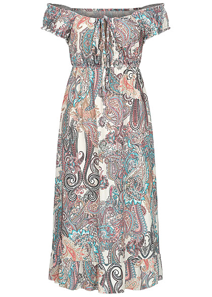 Cloud5ive Damen Longform Kleid mit Paisley Print weiss