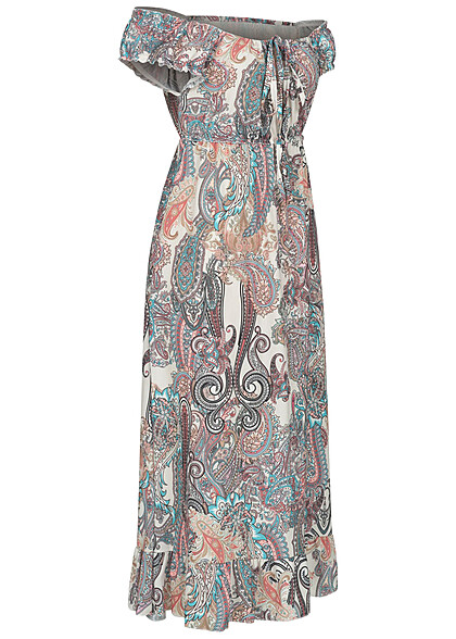 Cloud5ive Damen Longform Kleid mit Paisley Print weiss