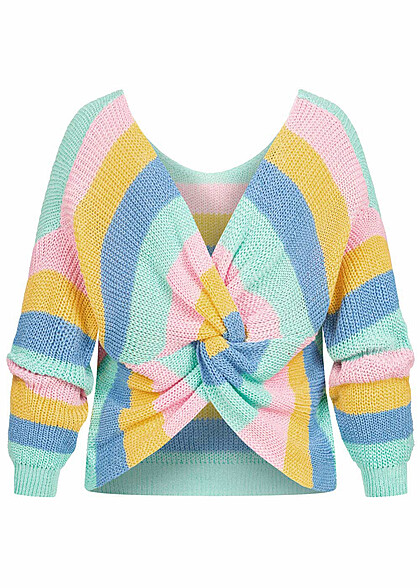 Cloud5ive Dames Gebreide trui met knoopdetail en streeppatroon multicolour - Art.-Nr.: 23036714