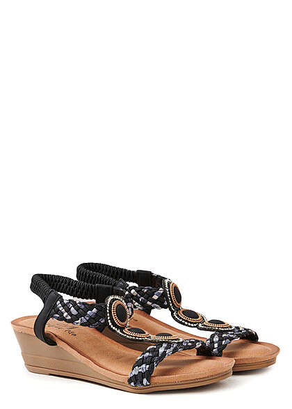 Seventyseven Lifestyle Damen Schuh High Heel Sandale  m. Flecht Details schwarz