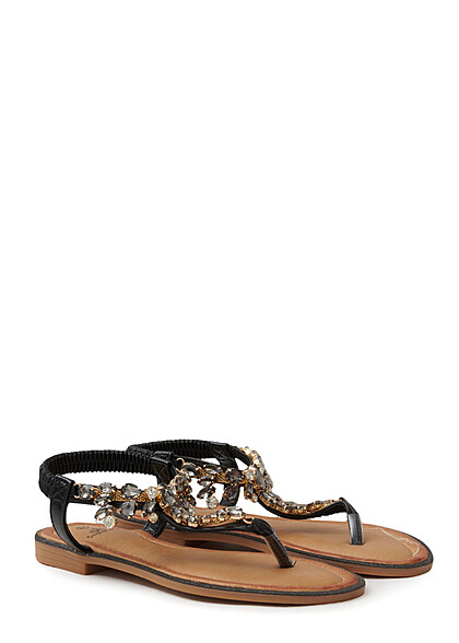 Seventyseven Lifestyle Damen Schuh Sandale mit Schmucksteinen schwarz