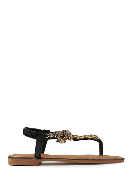 Seventyseven Lifestyle Damen Schuh Sandale mit Schmucksteinen schwarz